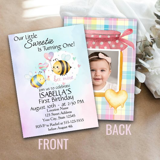 Carte Sweet Bee First Birthday Personalized