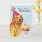 Carte Sweet Birthday Golden Retriever (Fleur jaune)