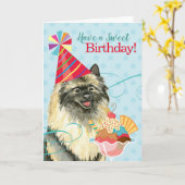 Carte Sweet Birthday Keeshond (Fleur jaune)