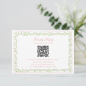 Carte Sweet Blush Pink Floral Frame RSVP w/ Bow QR Code (Debout devant)
