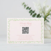 Carte Sweet Blush Pink Floral Frame RSVP w/ Bow QR Code (Debout devant)