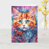 Carte Sweet Ginger Kitten Aquarelle Toutes les Occasions (Fleur jaune)