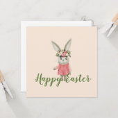 Carte Sweet Girl Bunny Pâques plat (Devant/Arrière en situation)