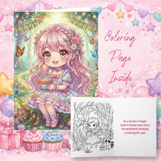 Carte Sweet Girl with Cupcake Birthday | Color Me