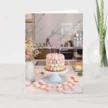 Sweet Macaron Cake Happy Birthday Card