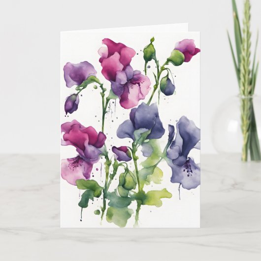 Carte Sweet Pea - Watercolor flowers (Devant)