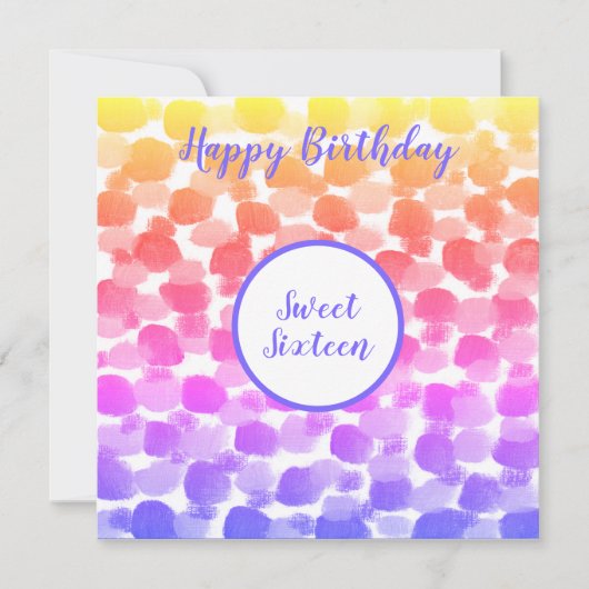 Carte Sweet sixteen Couleur arc-en-ciel Aquarelle Annive (Devant)