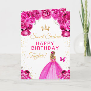 Carte Sweet sixteen de fille aux cheveux rose blonde