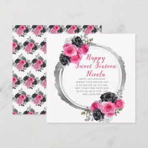 Carte Sweet sixteen de Fleurs Élégantes Rose et Argent C