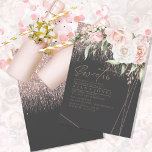 Carte Sweet sixteen floral étincelles Rose or/noir ID912<br><div class="desc">Une police de signature manuscrite associée à des cadres géométriques, des arrière - plans brillants et des fleurs luxuriantes sont utilisés dans cette collection de Sweet sixteen pour donner un ton chaleureux et intime à votre événement. L'invitation présentée ici, avec son agencement floral d'angle en rose et crème blush branché...</div>