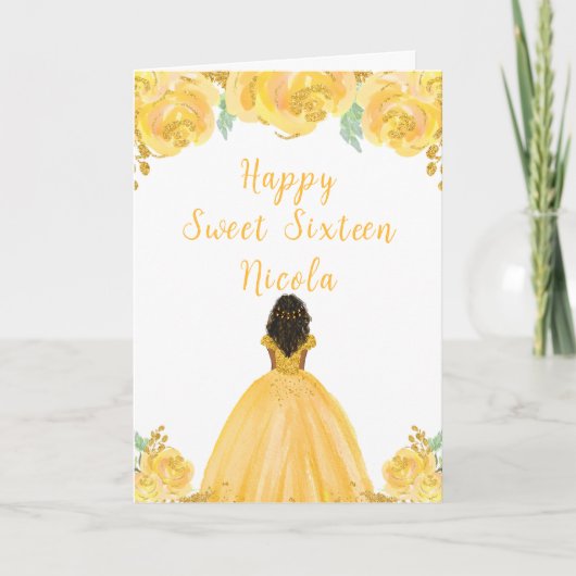 Carte Sweet sixteen or princesse de peau foncée (Devant)