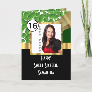 Carte Sweet sixteen personnalisé vert et or