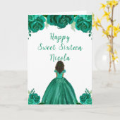 Carte Sweet sixteen vert princesse de peau foncée (Fleur jaune)