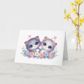 Carte Sweet Snuggly Kitten Duo Floral Blank Greeting (Fleur jaune)