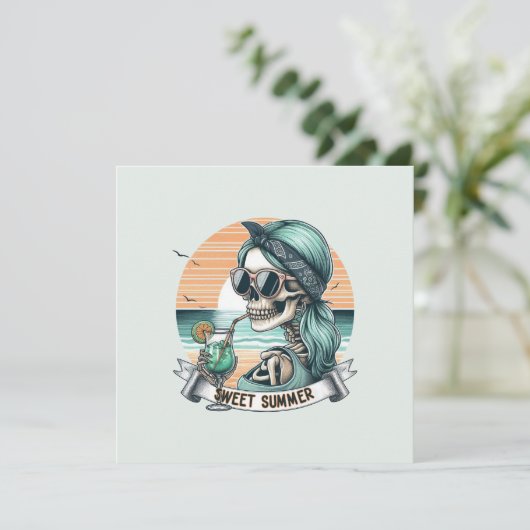 Carte Sweet Summer Skeleton Retro Sunset Design (Debout devant)