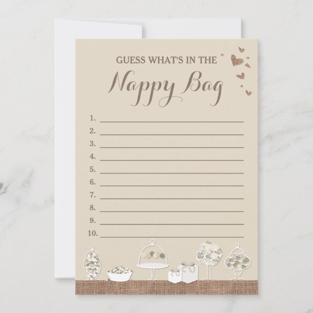 Carte Sweet Traitements Baby shower rustique Guesser Jeu (Devant)