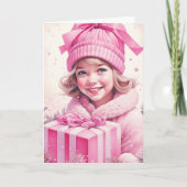 Carte Sweet Vintage fille tenant boîte cadeau (Devant)