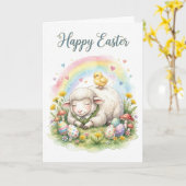 Carte Sweet Watercolor Sheep Easter Card (Fleur jaune)