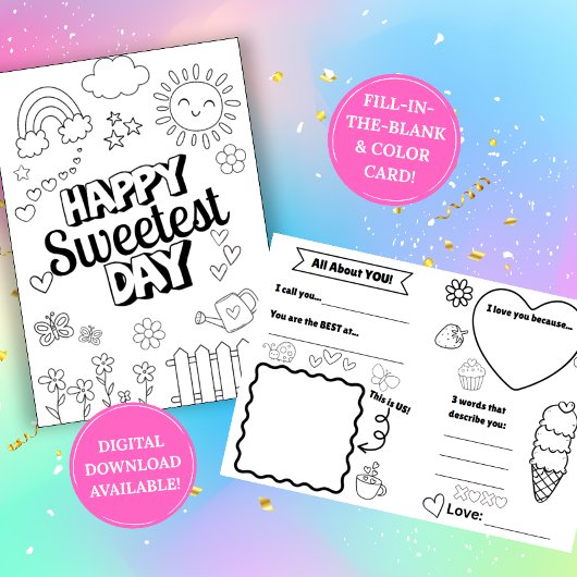 Carte Sweetest Day Coloring Card: Fill-in-the-Blank