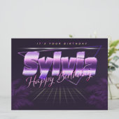 Carte Sylvia Nom Prénom lila retro Map Anniversaire (Debout devant)