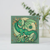 Carte Symbole 2024 Nouvel An, Dragon de Bois Vert (Debout devant)