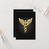 Carte Symbole caducee polygonale en or (Devant/Arrière en situation)