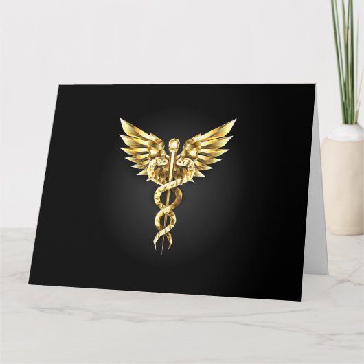 Carte Symbole caducee polygonale en or (Devant)