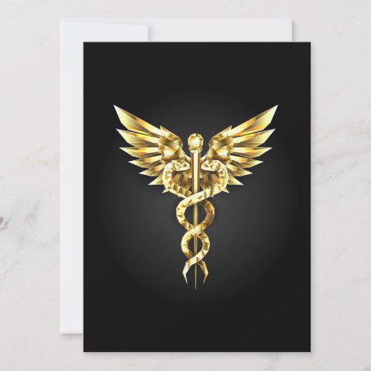 Carte Symbole caducee polygonale en or (Devant)