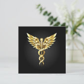 Carte Symbole caducee polygonale en or (Debout devant)