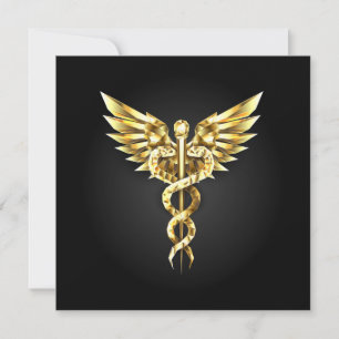Carte Symbole caducee polygonale en or