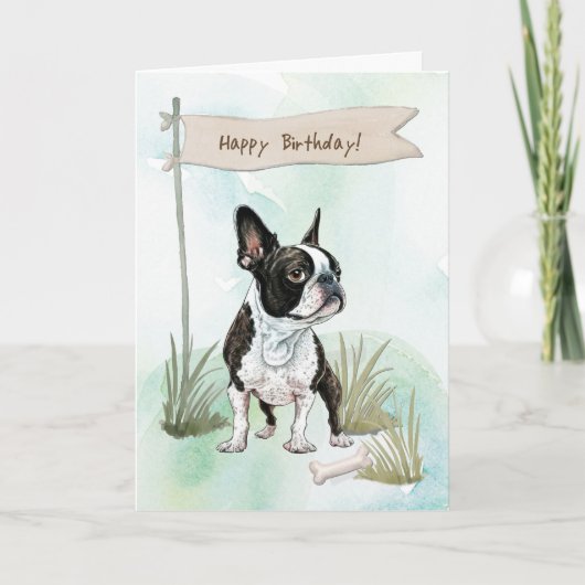 Carte Symbole d'anniversaire de Boston Terrier Dog en pl (Devant)