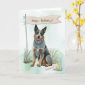 Carte Symbole d'anniversaire de la race de chien austral (Fleur jaune)