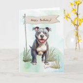 Carte Symbole d'anniversaire de l'American Pit Bull Terr (Fleur jaune)
