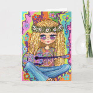 Carte Symbole de Paix de Guitare violette Chick Hippie C