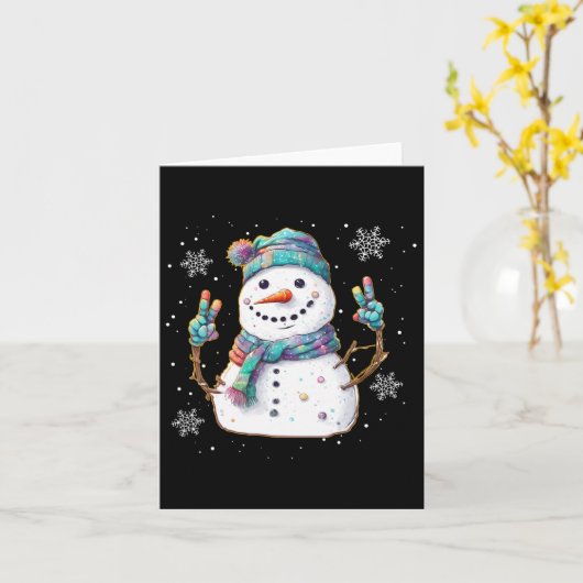 Carte SYMBOLE DE PAIX Snowman Noël Neige gelée hiver Xm (Fleur jaune)