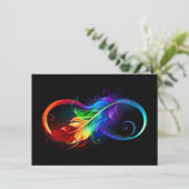 Carte Symbole d'infini avec plume arc-en-ciel (Debout devant)