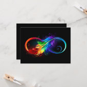 Carte Symbole d'infini avec plume arc-en-ciel (Devant/Arrière en situation)