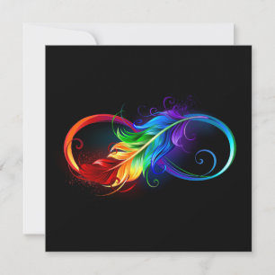 Carte Symbole d'infini avec plume arc-en-ciel