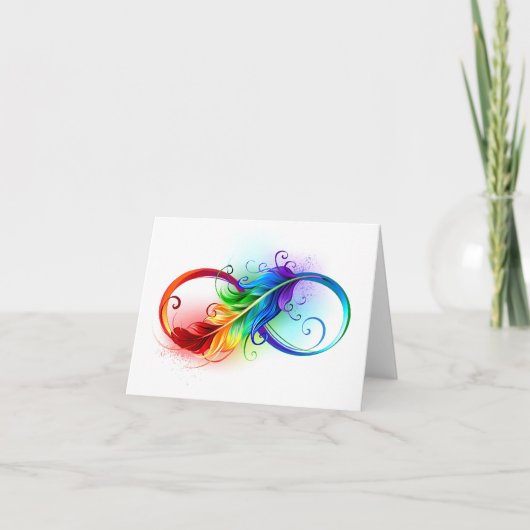 Carte Symbole d'infini avec plume arc-en-ciel (Devant)