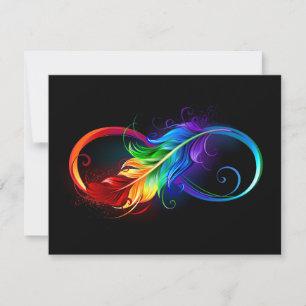Carte Symbole d'infini avec plume arc-en-ciel