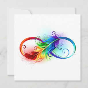 Carte Symbole d'infini avec plume arc-en-ciel