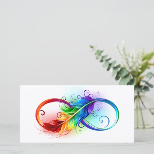 Carte Symbole d'infini avec plume arc-en-ciel (Debout devant)
