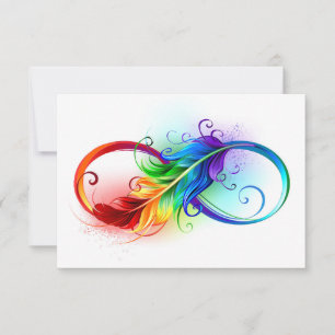 Carte Symbole d'infini avec plume arc-en-ciel