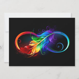 Carte Symbole d'infini avec plume arc-en-ciel