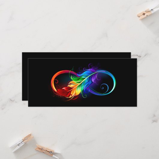 Carte Symbole d'infini avec plume arc-en-ciel (Devant/Arrière en situation)