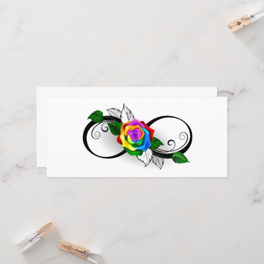 Carte Symbole d'infini avec Rose arc-en-ciel (Devant/Arrière en situation)