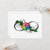 Carte Symbole d'infini avec Rose arc-en-ciel (Devant/Arrière en situation)