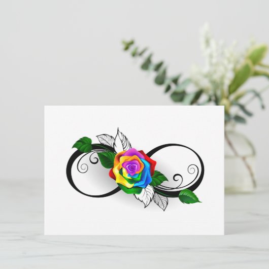 Carte Symbole d'infini avec Rose arc-en-ciel (Debout devant)
