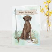 Carte Symbole du Chocolat Lab Dog Under Anniversaire (Fleur jaune)