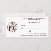 Carte Symbole du coeur rose pastel certificat cadeau (Dos)